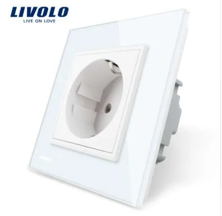 Livolo EU Standaard stopcontact, wit Crystal Glass Panel, AC 110 ~ 250V 16A Wall Power Socket, VL-C7C1EU-11