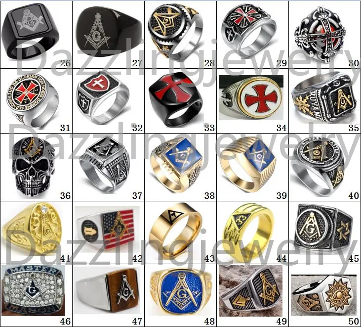 Estilos de mezcla de acero inoxidable Freemaoson Masonic Past Ring Master Demolay Knights Templario de Columbus SHIELD Armor Craternidad Eastern Star Joyan