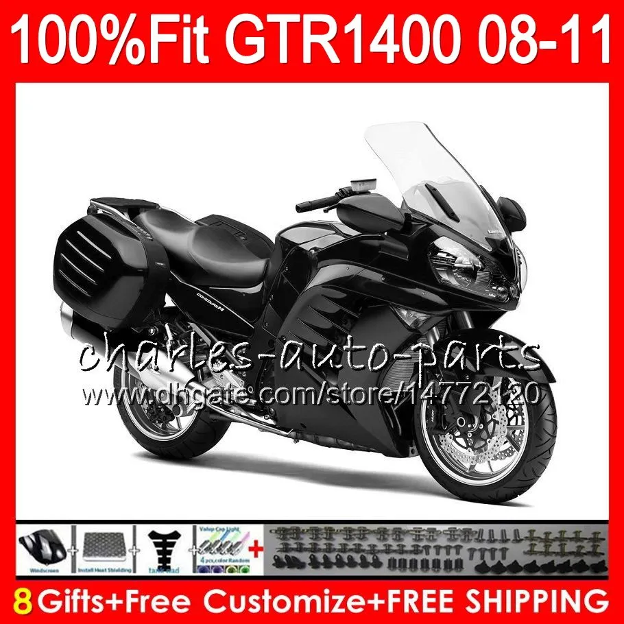 Injektionskropp för Kawasaki GTR1400 08 09 10 11 116HM.0 GTR-1400 GTR 1400 2008 2009 2010 2011 Fairing Kit + 8Gifts Stock Glossy Black