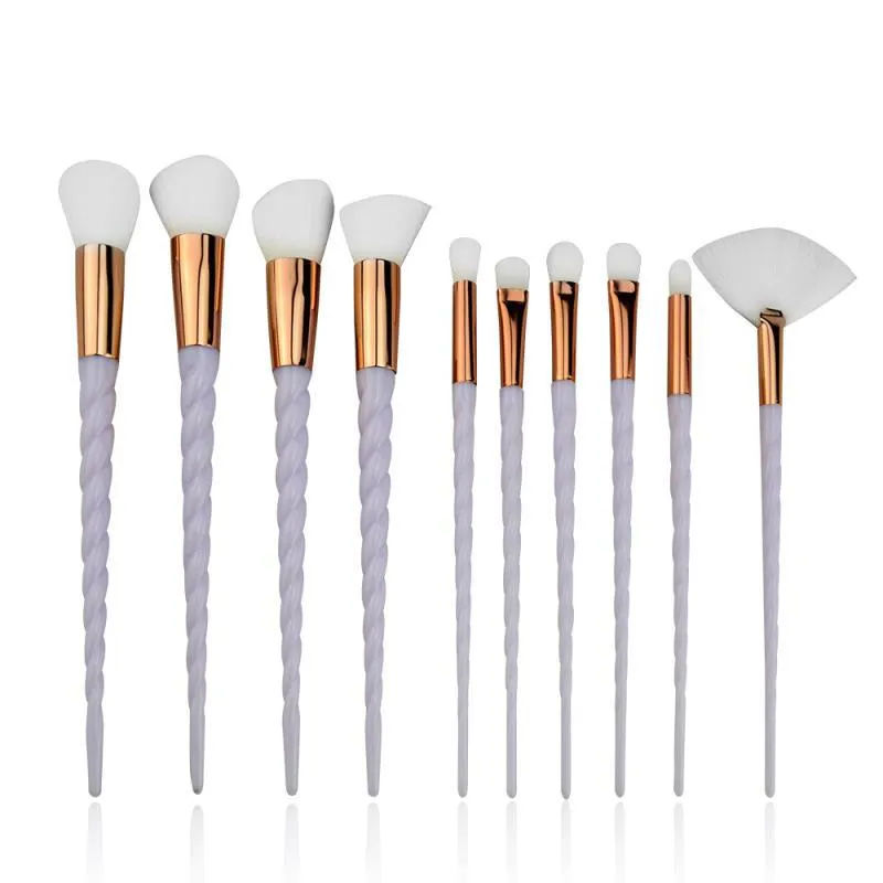 10pcs Unicorn Makeup Brushes Kit 4 Colors Blush Powder Foundation highlighter Wood handle Makeup tools & accessories DHL Free BR030