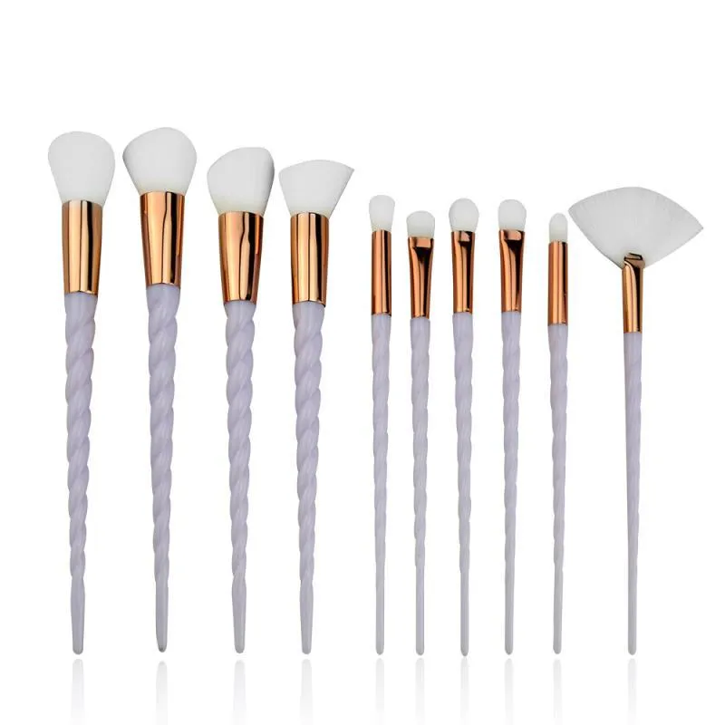 10PCS Unicorn Makeup Brushes Kit 4 Färger Blush Pulver Foundation Highlighter Wood Handtag Makeup Tools Tillbehör DHL Gratis BR030