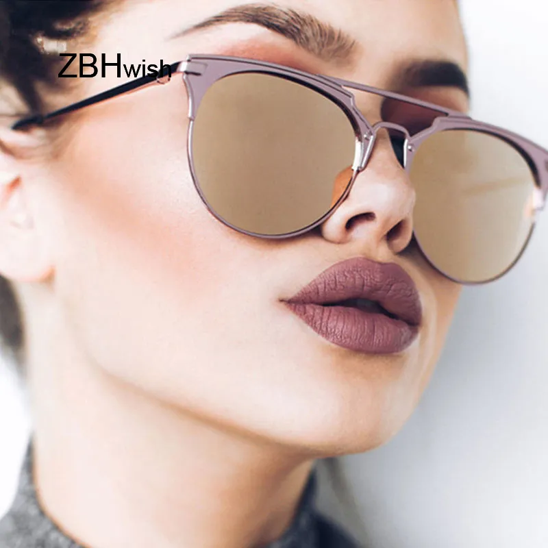 Retro Mirror Cat Eye Sunglasses Women Brand Designer Luxury Metal Frame Sun Glasses Female Ladies Oculos Lunette De Soleil Sol