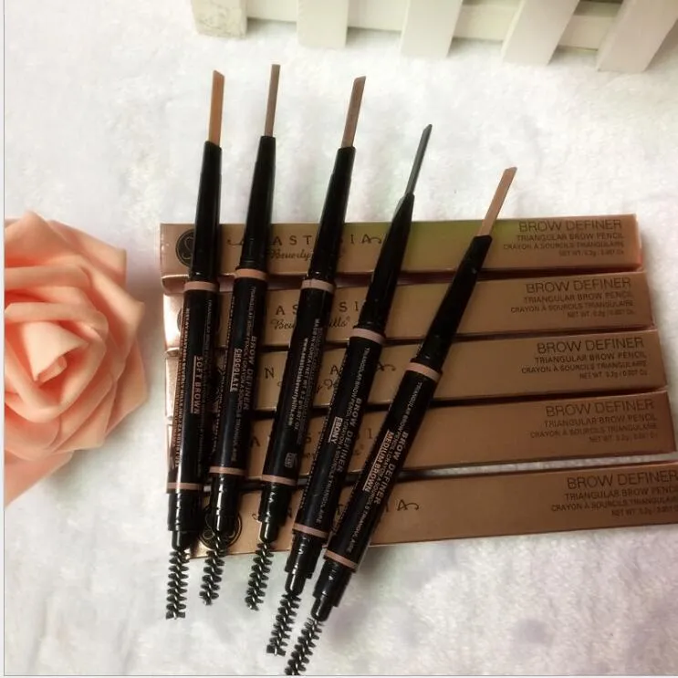 MAQUIAGEM Eyebrow Enhancers Maquiagem Skinny Brow Pencil gold Ponta dupla com pincel de sobrancelha 5 cores Ebony/Medium/Soft/Dark/chocolate