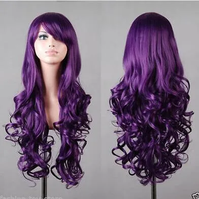nuovo stile Nuova parrucca viola scuro riccia lunga Cosplay Parrucche per capelli per le donne