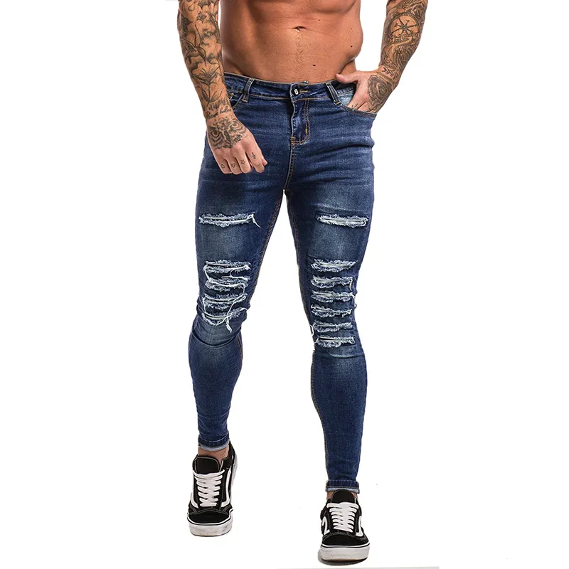 Ripped Jeans For Men Ankle Tight Fit Super Stretch Slim Fit Blue Ripped ...
