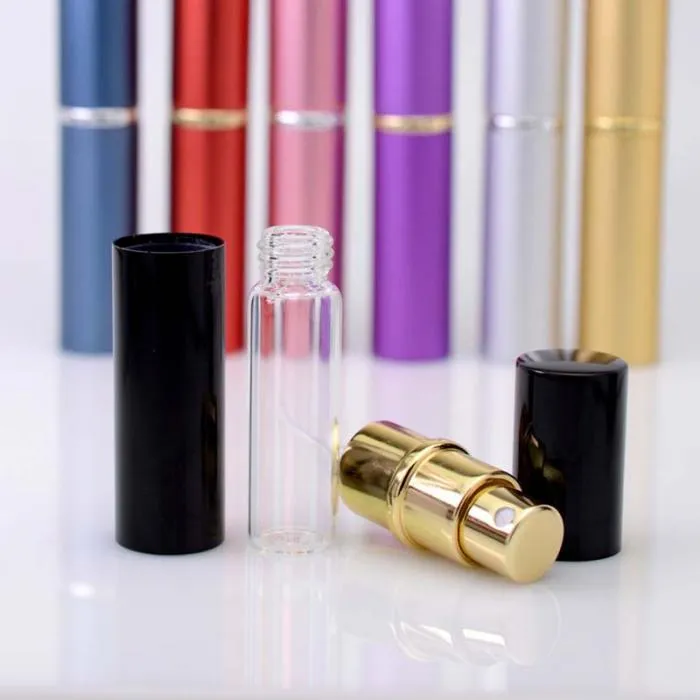 5ml Mini Spray Perfumy Butelka Metalowa Spray Refillable Portable Atomizer Perfumy Aluminiowe Butelki Refillacyjne Pusty Kosmetyczny Pojemnik 7 Kolory