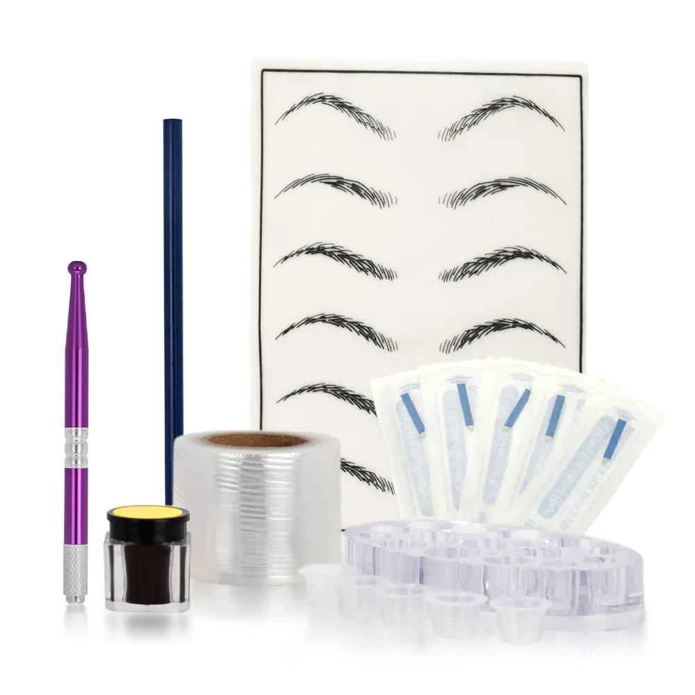 Microblading Set 16 Stks Handmatige Pen Naalden Wenkbrauw Pasta Pro HandMake Tattoo voor Permanente Make-up Tattoos Pastics Skin Kits