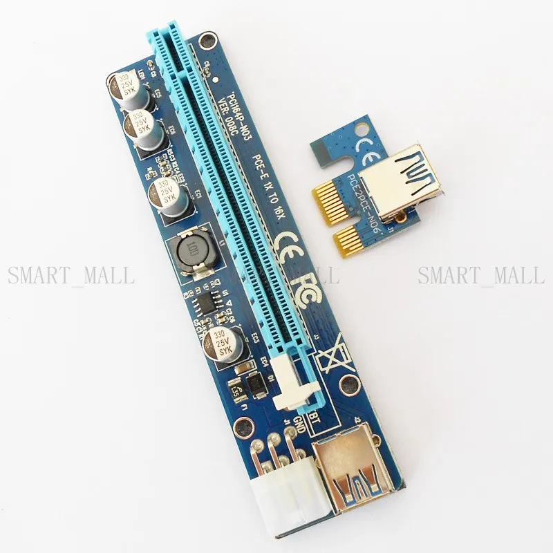 För BTC ver 008C 60cm USB 3.IE Riser Card PCI-E Express 1X till 16X Extender Riser Card USB Adapter SATA 15pin-6pin Power Blue Black Cable