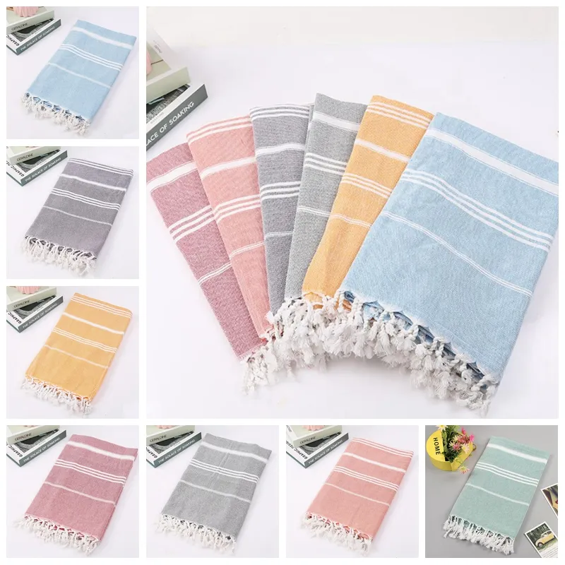 New Turkish Beach Towels 100% Cotton Stripes Thin Bath Towel Travel Camping Shawl Sunscreen Tassel Tapestry 100*180 cm