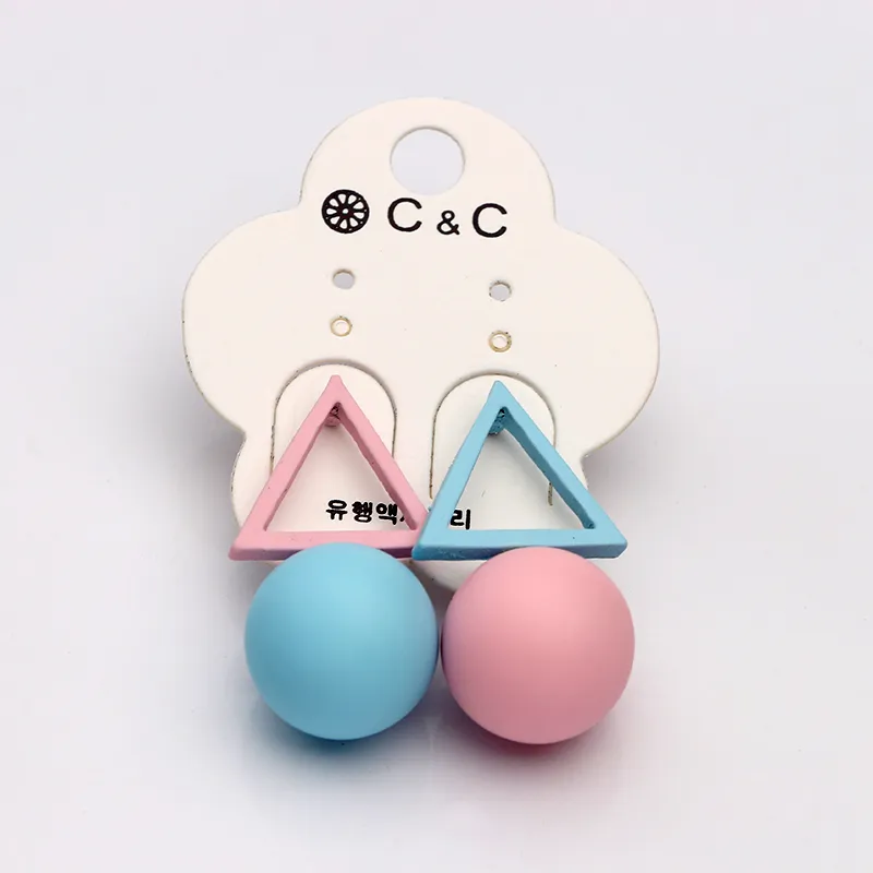 Fashion Triangle Ball Geometry Shape Stud Earrings White Pink Blue Earrings for Women Girls Jewelry Whole SKU35538661711