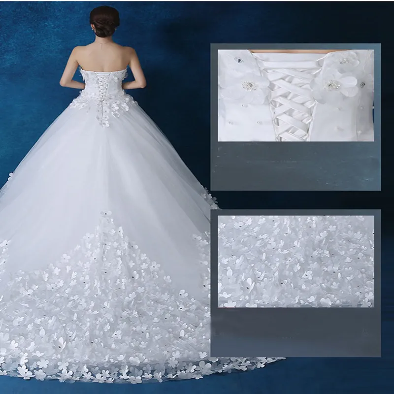 Fiore 3D di pizzo con perle di cristallo di lusso Sweetheart Bianco Avorio Rosso Champagne Moda Royal Train Abiti da sposa spose taglie forti