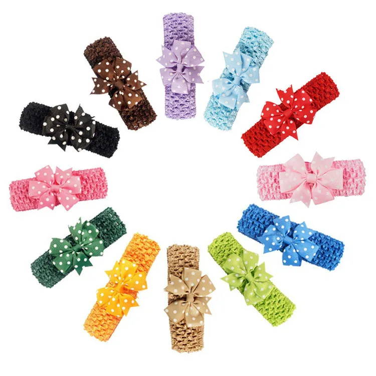 Verkoop Mode Wave Point Children's Hair Band Reticulatie Bowknot Hoofdtooi Leuke Cartoon Baby Haaraccessoires T3G0074