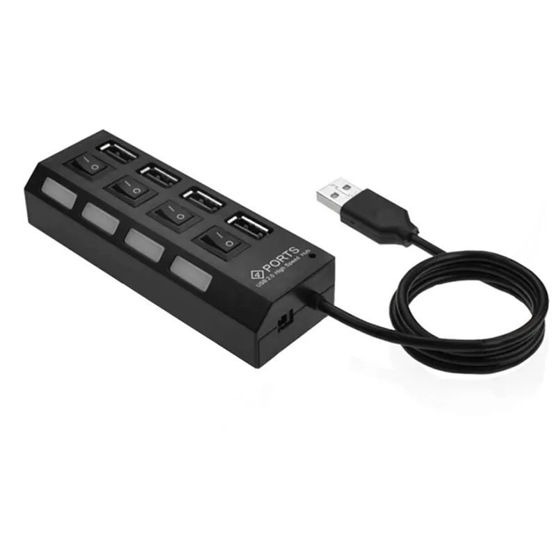 Mini concentrador USB 2,0 de alta velocidad, 4 puertos, concentrador USB portátil, interruptor de 480 Mbps, adaptador/divisor USB para PC y portátil