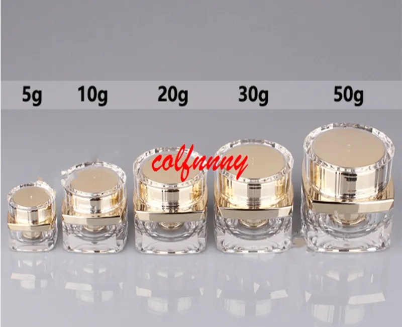 50 sztuk / partia 5g 10g 20g 30g 50g Top Grade Clear Acrylic Pusty Butelka Jar Eye Gel Lipstick Próbki Puste Kontenery Kosmetyczne