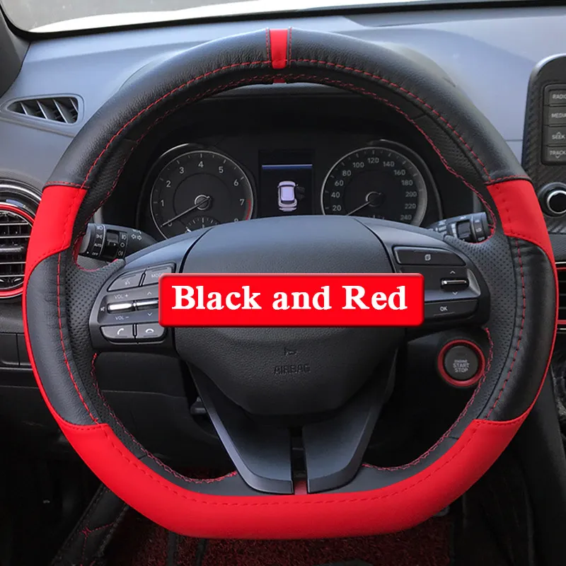 QCBXYYXH تصفيف السيارة لشركة هيونداي كونا إنسينو 2018-2019 ويغطي عجلة القيادة جلد غطاء المقود الداخلية
