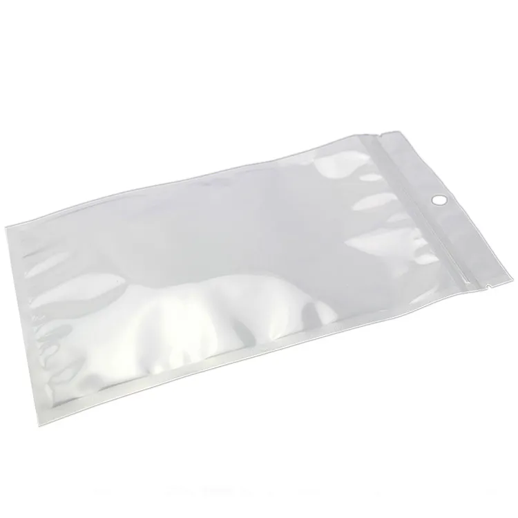 Clear + White Pearl Plast Poly OPP Packpåse Zip Lock Detaljhandelspaket Väska Smycken Mat PVC Plastpåse Många storlekar tillgängliga