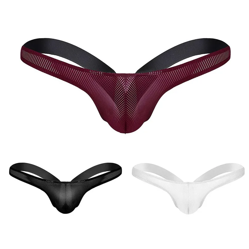 IEFiEL hombres Sexy malla Bikini Tanga bragas hombres ver a través de ropa interior Gay transparente para hombre Tanga espalda abierta elástico Jockst2397