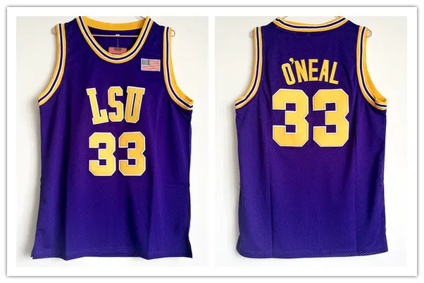 SHAQ LSU JERSEY ONEAL JERSEY RETRO NCAA College Jersey 32 Geel paarse heren Borduurwerk Basketbal Jerseys