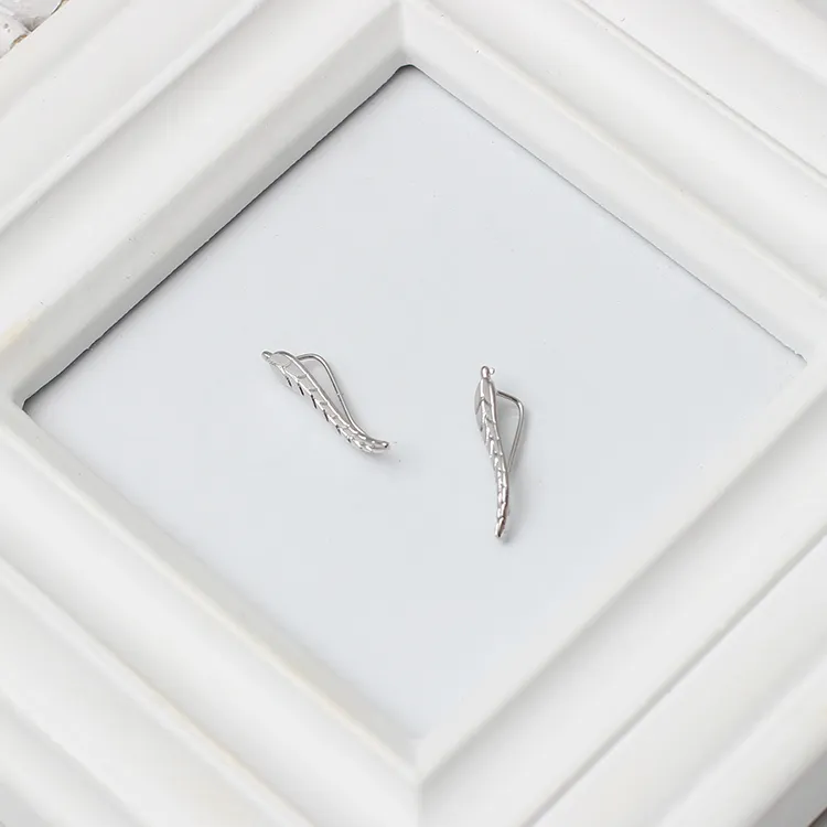 Crawler Earrings for Women: Leaf Ear Climber Cuff Earring Feather Studs