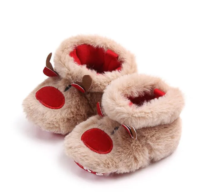 Chaussures de noël pour bébés, chaussures pour nouveau-nés, à enfiler, en coton massif, imprimé cerf, chaussures de premier pas, hiver