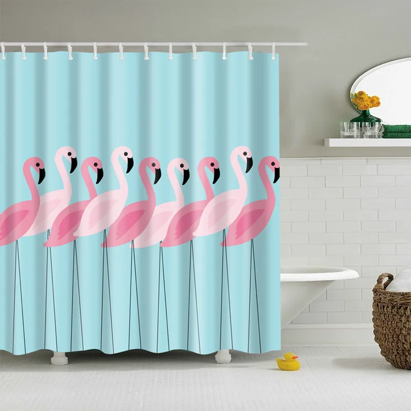 Nuovo design fenicottero animale cane ippopotamo gatto poliestere rosa tenda da doccia lavabile Decor tende colorate per bagno doccia