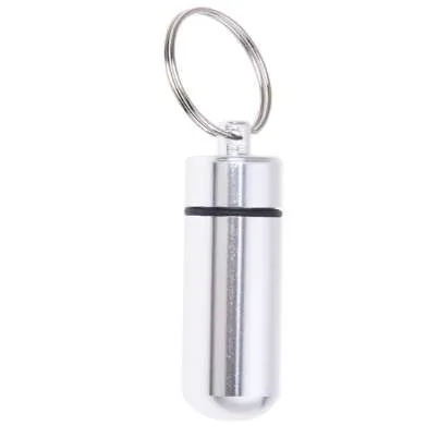 Silver Pill Medicine Box Case Holder Container Capsule Bottle Keyring Keychain