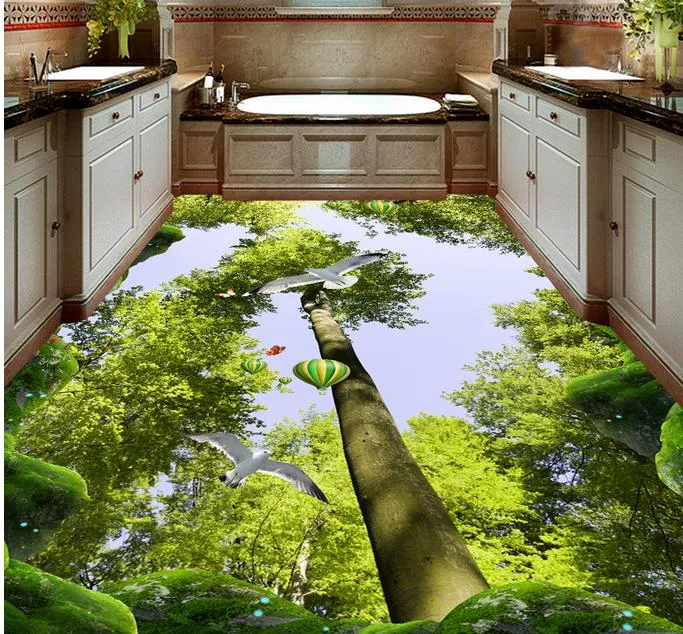 finestra murale carta da parati Cliff Woods Blue Sky Bagno Cucina Passerella 3D Piastrelle pavimenti carte da parati decorazioni la casa