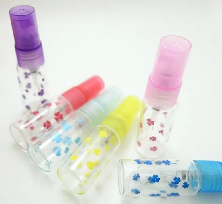 5ML 5G Colorful Clover Leaf Printing Clear Refillable Perfume Spray Empty Glass Bottle Atomizer