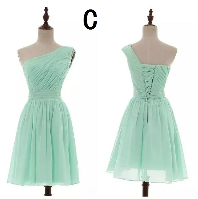 Estilos mistos plissados ​​Curto Chiffon país dama de honra vestidos de menta verde joelho comprimento casamento dama de honra vestidos 100% reais fotos