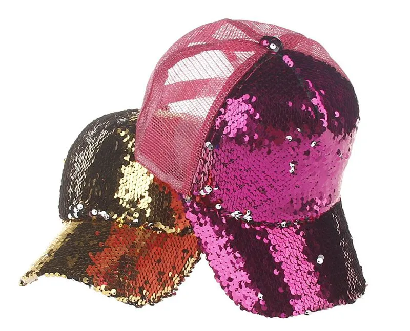 INS Paillettes Chapeaux Femmes Réglable Baseball Chapeaux Grandes Filles D'été Bling Shinning Mesh Casquette De Baseball Femelle Glitter Party Club Chapeau Accessoires