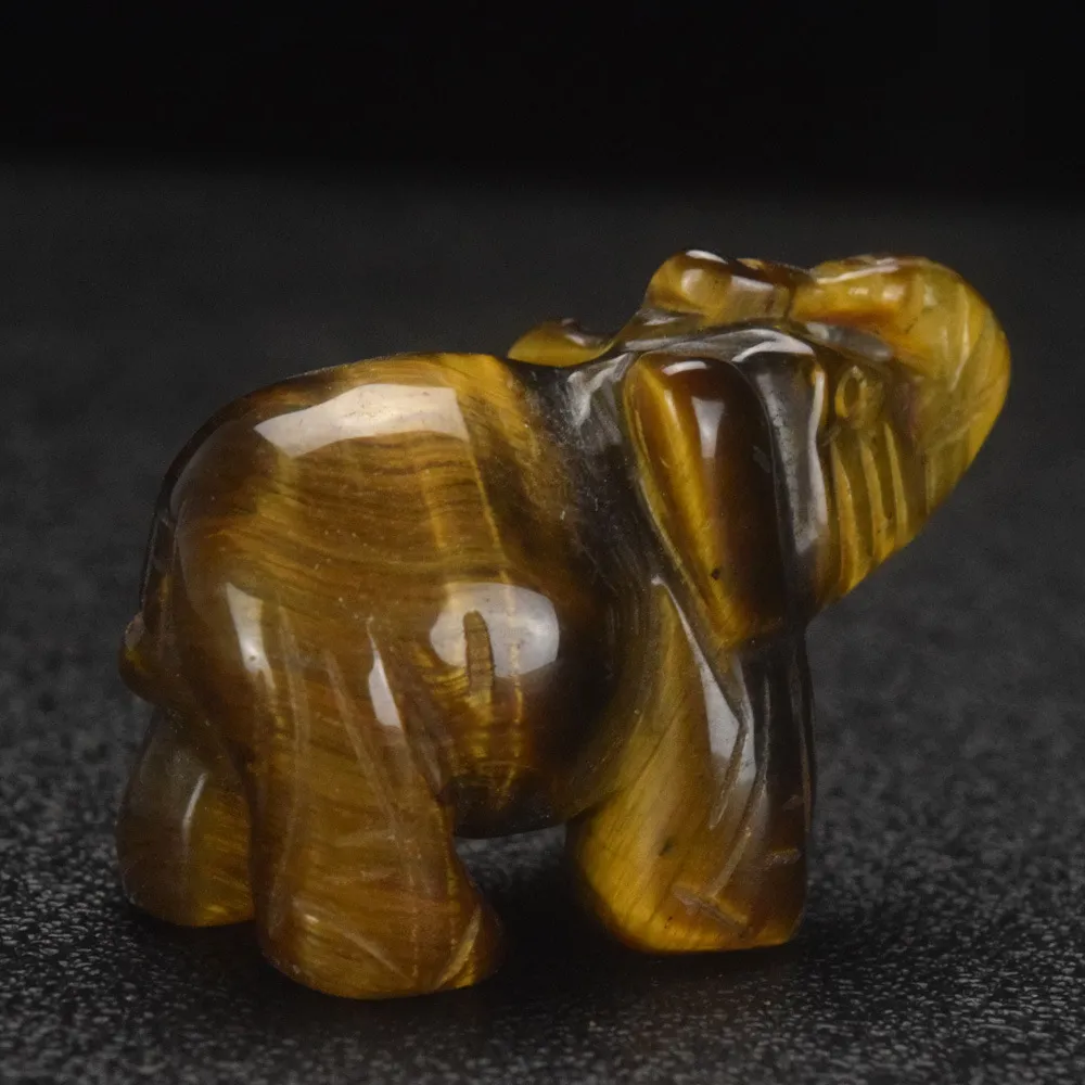 Dingsheng 2 inches naturlig kristall kvarts sten tiger öga elefant figur carving sten longevity chakra helande reiki stenar snidat hantverk