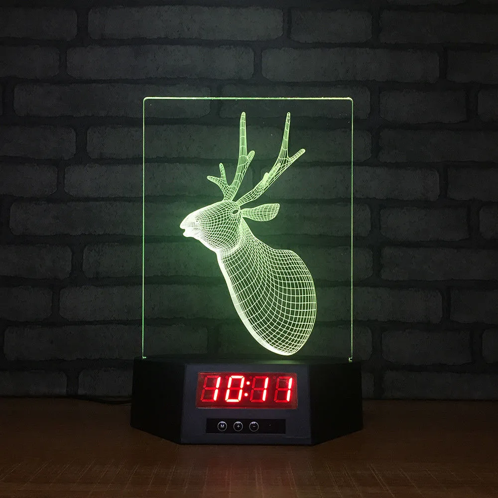 Milu cerf 3D Illusion Veilleuses LED 7 Changement de Couleur Lampe de Bureau Horloges Cadeaux # R87