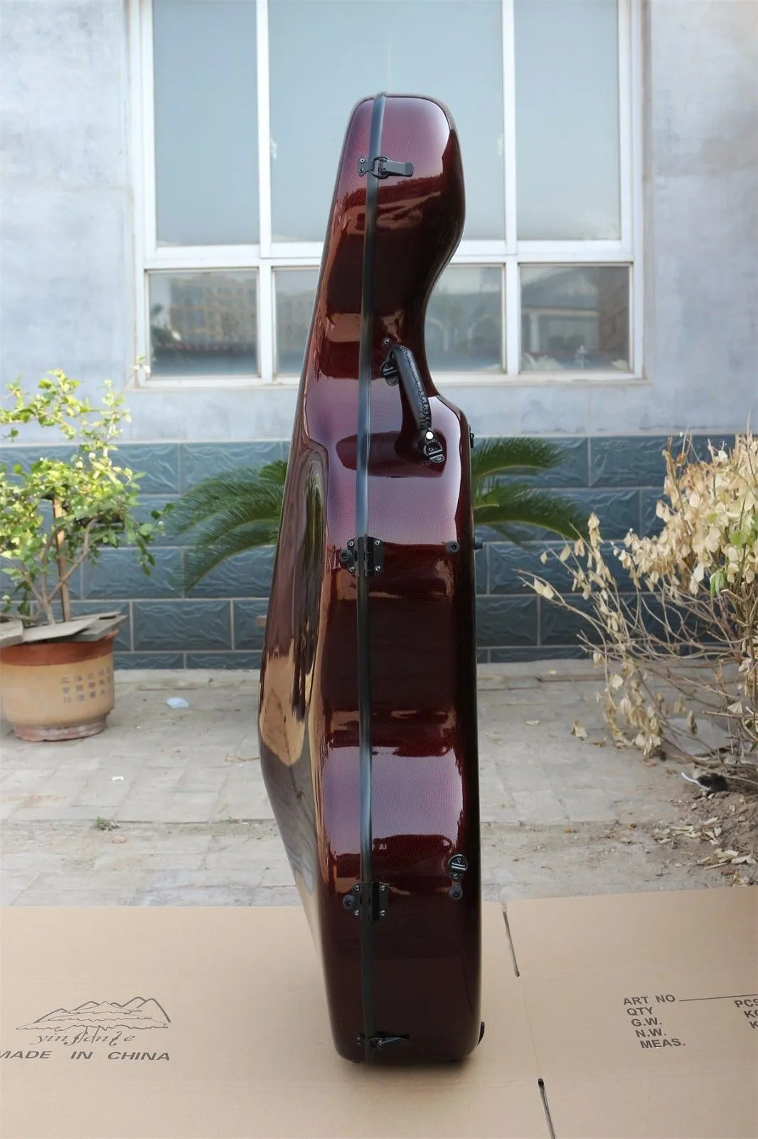 Custodia violoncello 44 Scatola violoncello Fibra di carbonio pura Custodia rigida leggera da 35 kg Colore vino rosso Supporto 150 kg di pressione4182318