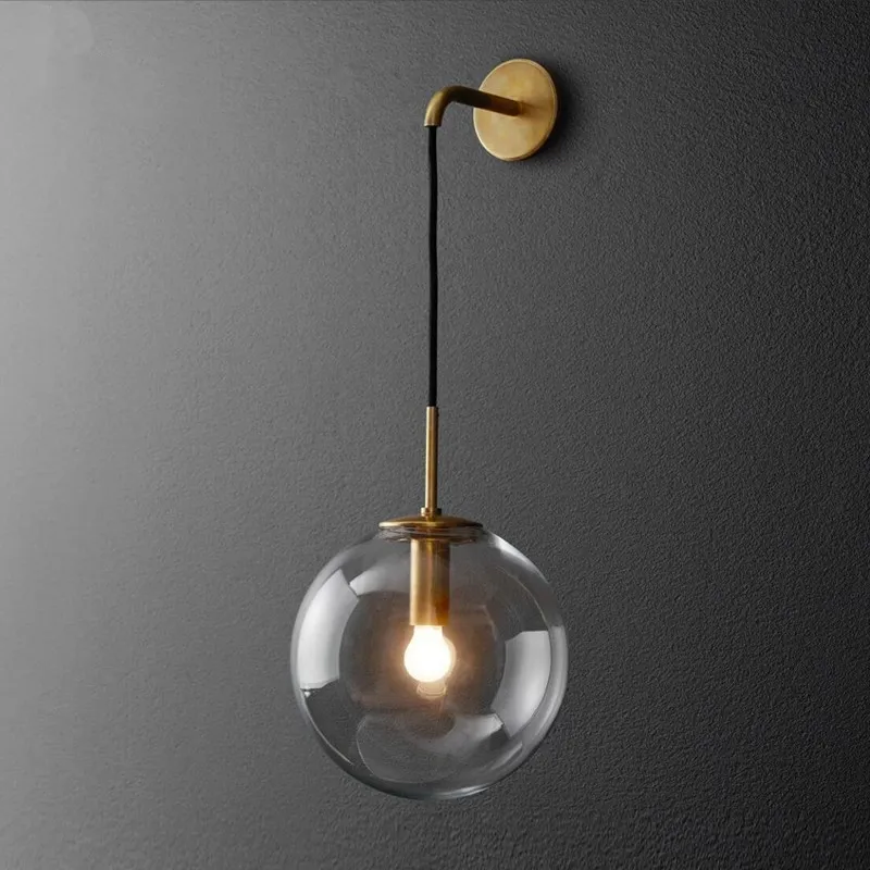 Nordic Nowoczesny LED Lampa Ścienna Szklana Ball Amerykańska Retro Ściana Światła Kinkiet Wandlamp Aplique Murale