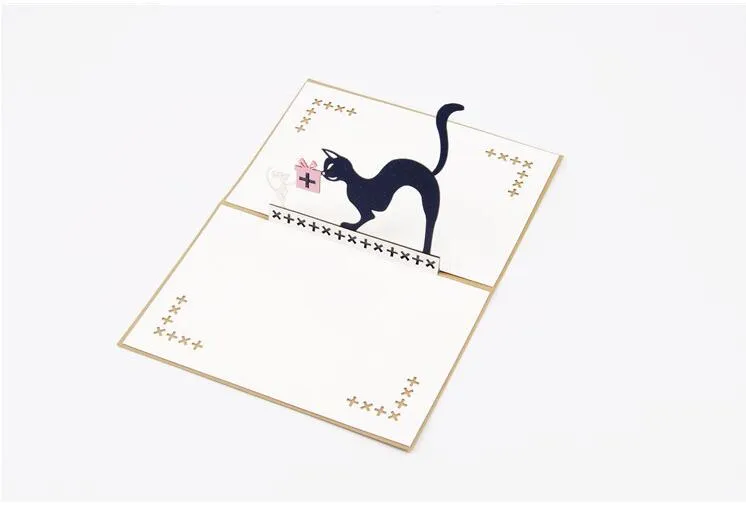 3D Pop Up Tarjeta de felicitación de cumpleaños de animales con forma de gato y ratón Tarjetas de invitación de Navidad con sobre envían gratis