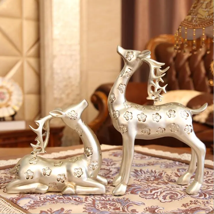 Christmas promotional home decor couples polyresin deer statue animal figure resin ornaments/crafts