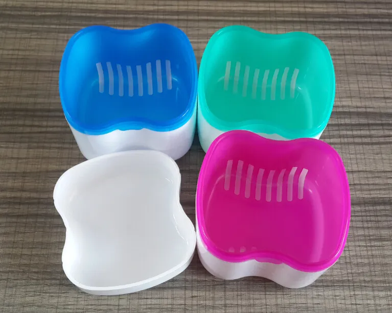 Denture Box Retainer Invisalign Bain Avec Panier Dentaire Fausses Dents Boîtes De Rangement bleu vert rose colors158m