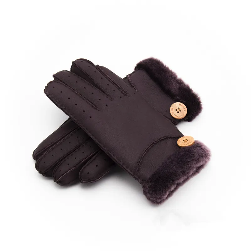 Partihandel - Ny varm vinter damer läderhandskar äkta ull kvinnor 100% gratis frakt