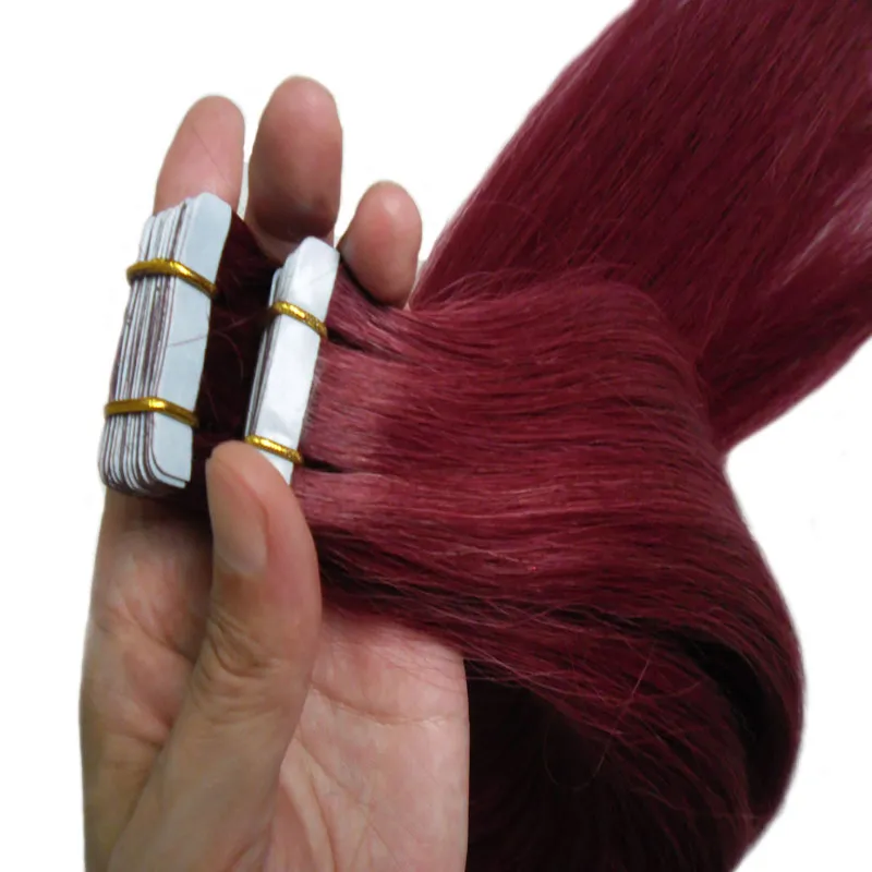 Remy Tape Hair Extensions Tape in Human Hair Extension Straight 16 to 24 Inch Straight Remy Brazilian Hair