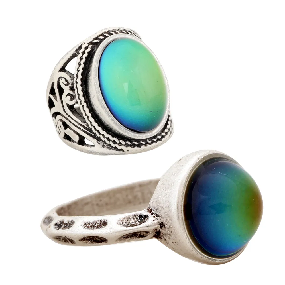 Online Försäljning Kvinnor och Mens Mood Stone Ring Intresserad Färg Byte Gift Ringar MJ-RS019-RS002