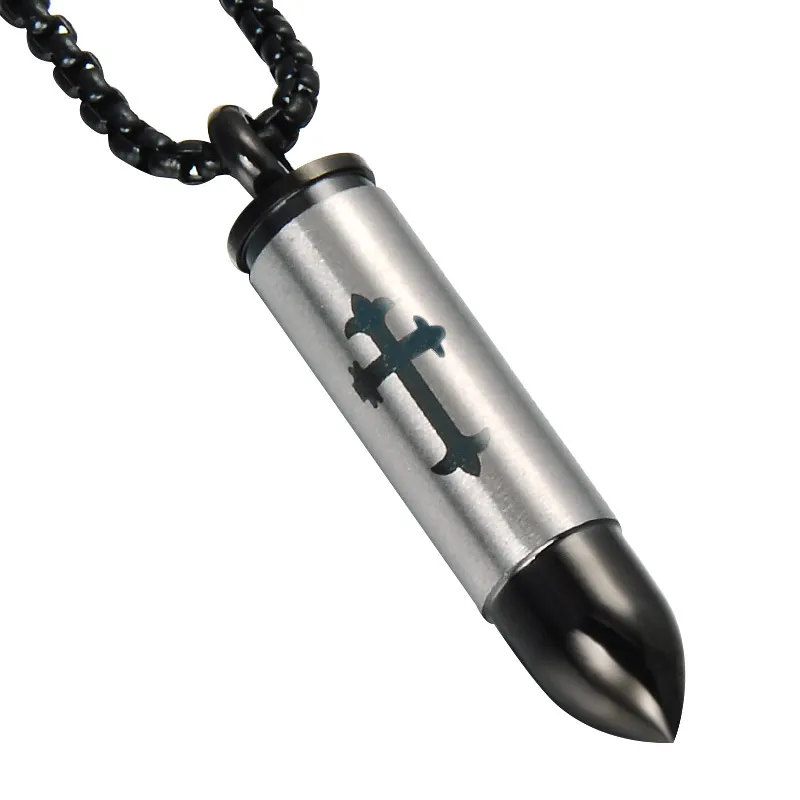 Bullet Cross Jesus Mens Necklace Punk Style Designer Jewelry Titanium Stainless Steel Jewelry Fashion