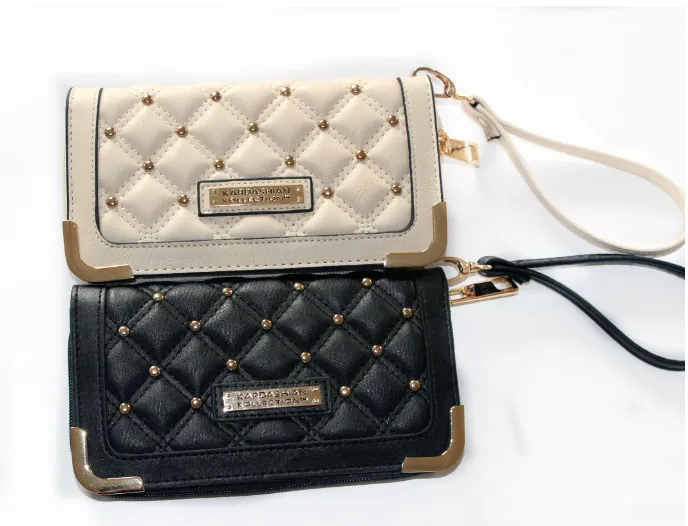 Nieuwe verkoop Kim Kardashian Kollection Long Design Rivet Plaid Wallet KK Women039S Wallets Clutch Bag carteira Feminina1623373