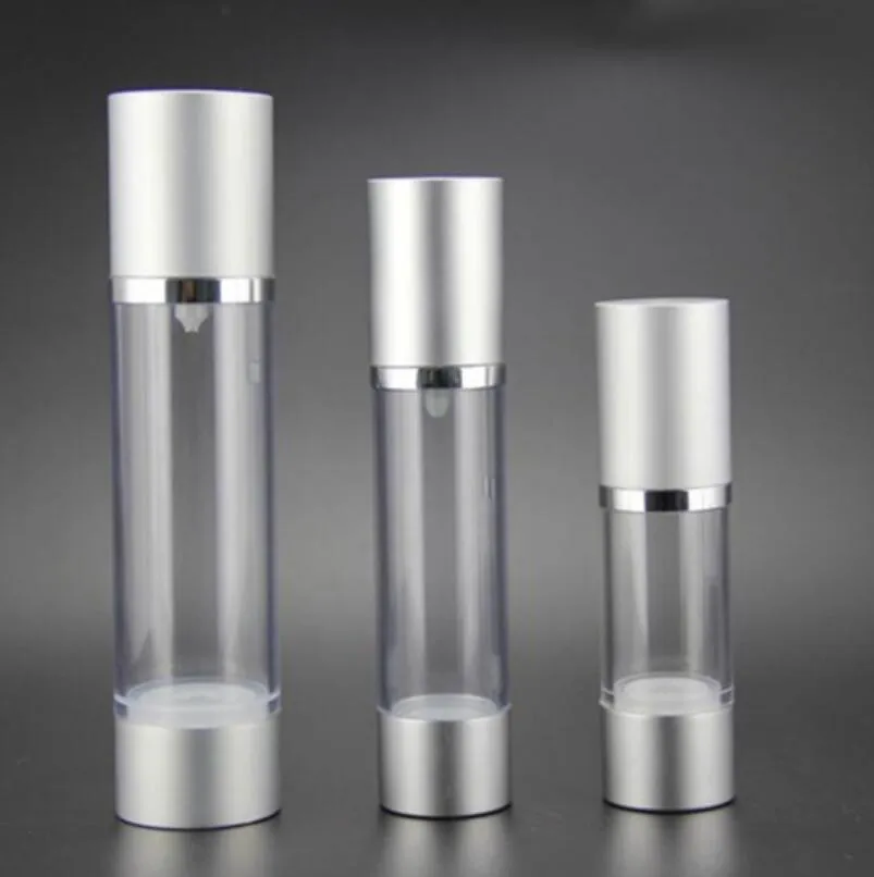 Nieuwe 30ml navulbare vacuümcontainers airless lotion pomp fles met zilveren pomp aluminium boven dop LX2267