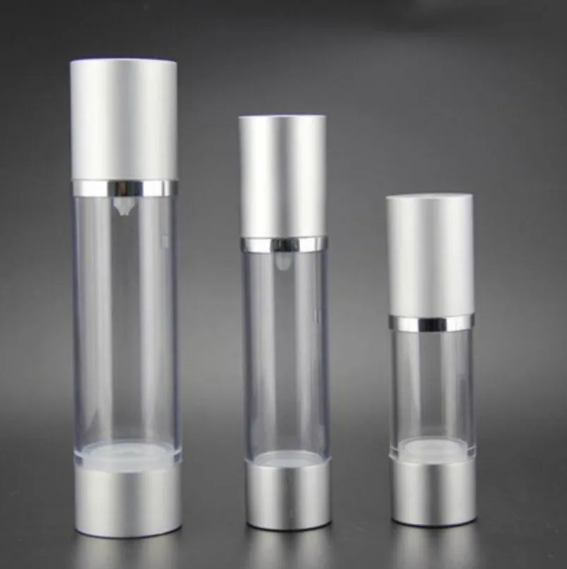 30ML Refillable Airless Lotion Pump Bottle With Silver Pump, Aluminum Over Cap vacuum cosmetic containers LX2267