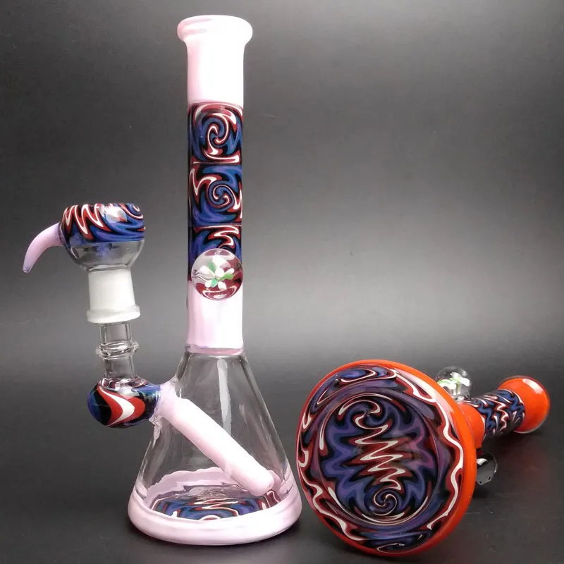 Vidro Wig Wag Beaker Bong Wig-Wig-Wag Bong Rig Rig Dabs Rosa Rosa com Quartz Banger mini tubo Wig Wags Bongs de tubo de água