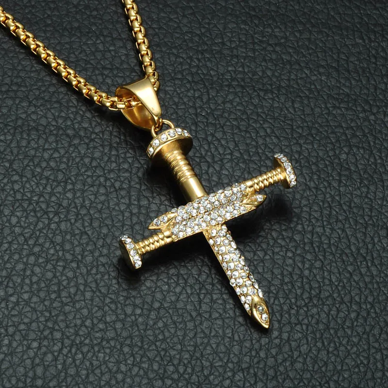 Bijoux Hip Hop tendance en acier inoxydable 316L, zircone cubique, pendentif croix à vis, collier pour hommes et femmes, accessoires, livraison directe