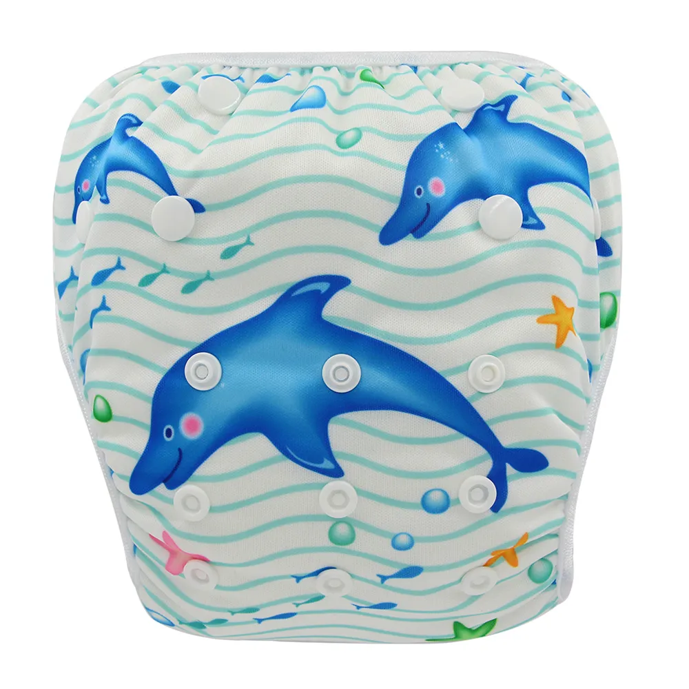 Ohbabyka Baby Swim Swim Diaper Unicorn Animals Pattern Stress Nappies再利用可能なおむつカバー水泳のための防水おむつ0-3years