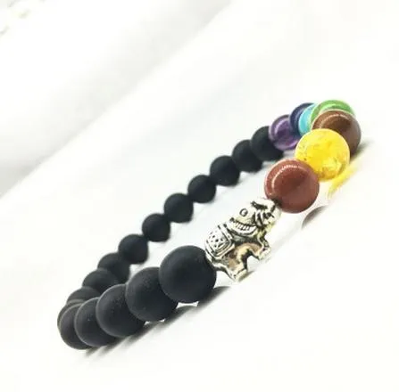 New Natural Black Lava Stone Charm Armband 7 Reiki Chakra Healing Balance Beads Armband för män Kvinnor Stretch Yoga Smycken