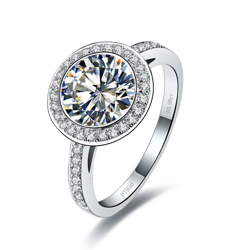 ラグジュアリーデザインブライダルジュエリー3カラット合成ダイヤモンドエンゲージメントシルバーリング結婚指輪ホワイトゴールド