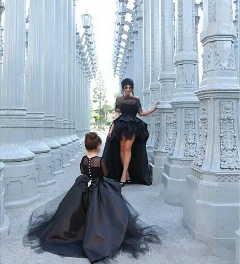 Siyah Hilo Çiçek Kız Elbiseler Kızlar için Mücevher Uzun Kollu Pageant Elbiseler Gençler İçin Çocuklar Çocuklar Resmi Giyim Dantel Partisi Communi4213214